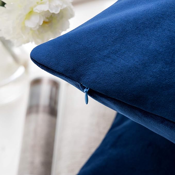 Phantoscope Pack of 2 Velvet Decorative Throw Pillow Covers Soft Solid Square Cushion Case for Couch Navy Blue 26 x 26 inches 65 x 65 cm