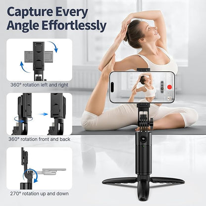 Auto Face Tracking Tripod 360 Rotation iPhone Desk Stand. Cell Phone Photo Vlogging Kit with Remote & Gesture Control. Rechargeable Smart Shooting Selfie Fill Light Stand for Live Record Tiktok No App