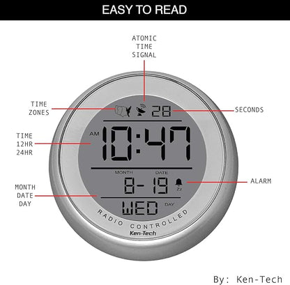 T-4660 Water Resistant Suction Cup Atomic Clock, Silver