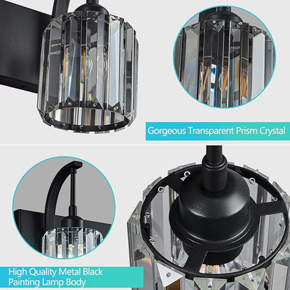 4-Light Crystal Vanity Light, Modern Black Bathroom Wall Sconce with K9 Crystal Shades, 32.67" Long Over Mirror Lighting for Vanity, Makeup, Hallway, Elegant & Easy Install