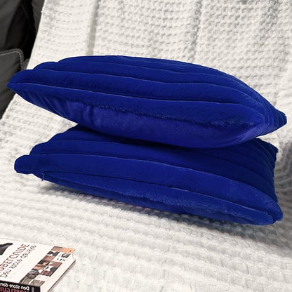 2 Pack 12x20 Pillow Cover Velvet Pillow Covers, Faux Fur Oblong Throw Pillow Covers for Living Room Decorations Throw Pillow Case, Throw Pillow Cover Cushion Cover for Home Sofa Bedroom Car, Navy Blue