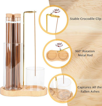 Incense Holder with Ash Catcher,2 in 1 Incense Burner for Sticks,Wooden Anti-ash Incense Stand Set with 3 Acrylic Tubes Birthday Gift for Women Mother Girl Friend Meditation Yoga Spa Home Office