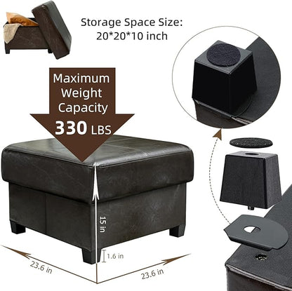 GLAXYFUR Folding Storage Bench, Cube PU Leather Footstool with Legs, Coffee Table, Ottoman with Storage for Living Room, 23.6 x 23.6 x15 Inches, Black