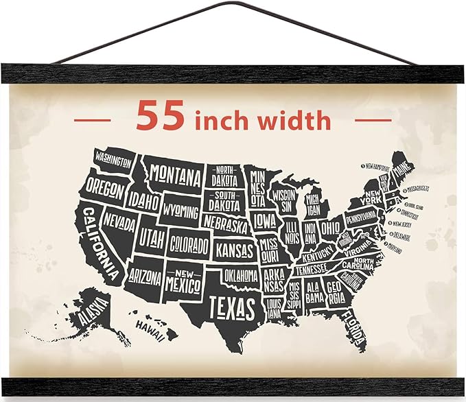HONKKI Magnetic Poster Hanger Frame for 55x80 55x40 55x27 Movie Music Posters Wall Art,Black Wood Picture Frames for Canvas Diamond Map Decor, Living Room Calendar Banner Tapestry Photo Hanging Stand