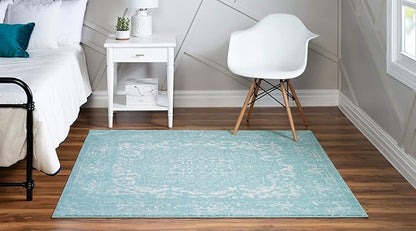 Rugs.com Arlington Collection Rug – 5 Ft Square Aqua Medium-Pile Rug Perfect for Living Rooms, Kitchens, Entryways