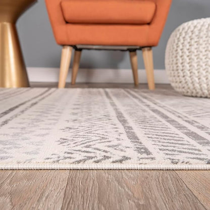 Rugshop Geometric Boho Oval Rug – Gray Tribal Pattern, Perfect for Dining Room, Living Room, 5' x 7' Oval
