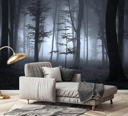 AFZEVEB-Foggy Dark Forest Wallpaper Landscape Tree Wall murals for Bedroom 159"x107"(Not Peel and Stick)