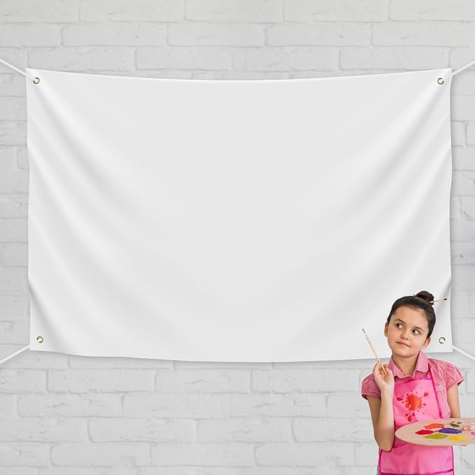 Blank DIY Banners Polyester Oxford Cloth White Banner with Hanging Rope for Wall Signs Writing DIY Painting Indoor Outdoor Office Camping Yard Birthday Party Decorations Supplies 6x4ft-BECKTEN