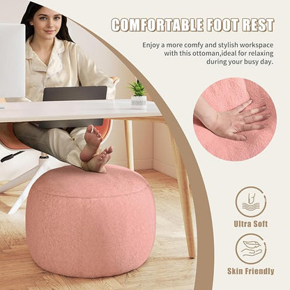 Round Stuffed Pouf Ottoman for Foot Rest, A Round Modern Foam Filled Poufs, Floor Chair for Living Room, Nursery, Dorm,Outdoor, A Soft Modern Foot Stool Perfect to Rest Your Feet (Pink, 20Inch)