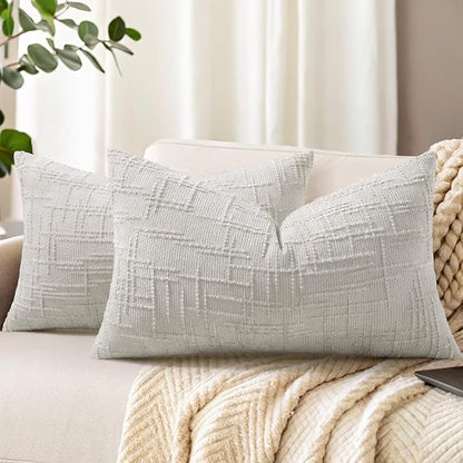 decorUhome Spring Light Grey Chenille Throw Pillow Covers 12x20 Set of 2 Textured Slubby Couch Pillow Covers Farmhouse Accent Modern Neutral Decorative Pillow Cases for Bed Sofa Living Room