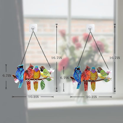 DASTOLL 2 Pack Stained Glass Window Hanging - Hummingbird Decorations Suncatcher Hand-Painted Double Sided Birds on A Branch Sun Catcher for Window Home Decor Gifts for Mom,Bird Lovers
