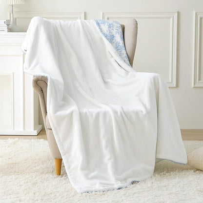 Viviland Fleece Throw Blanket Reversible Muslin Blankets, Soft Throw Blanket for Couch and Bed, Breathable Quilt Bedspread, Gauze Bedding for Adults, Large 50x70 inch, Blue Nerrah