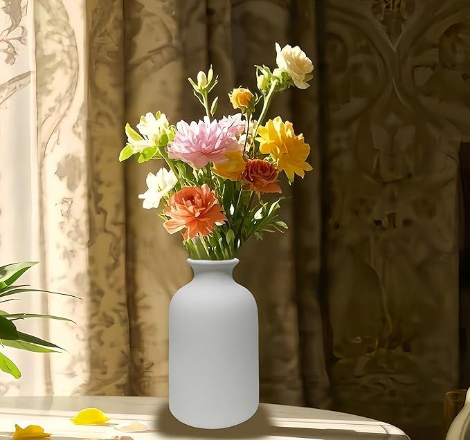 Ceramic White Small Vase, Dry Flower Vases Minimalism Style for Modern Table Shelf Home Decor, Fit for Fireplace Bedroom Kitchen Living Room Centerpieces Office Desk Gift (White, Small)