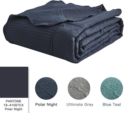 HZ & HY Oversized King Bedspread 138x122 Extra Wide, Quilted Coverlet Bedding Set, Lightweight Thin Comforter, Reversible, 5 Piece, 100% Microfiber, California/Alaskan King, Polar Night