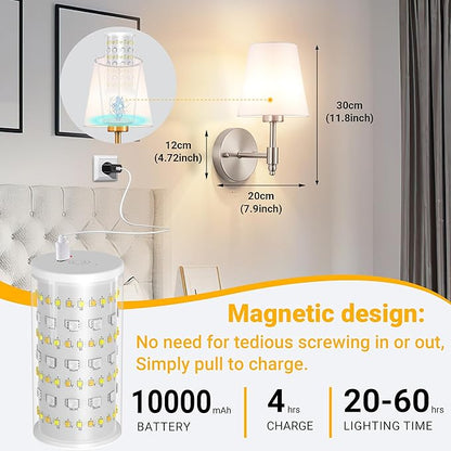 Battery Operated Wall Sconce: Renter Friendly Peel and Stick Adhesive Wall Light Easy to Install, Rechargeable Wireless Wall Lamp for Bedroom Living Room DIY Home Wall Decor