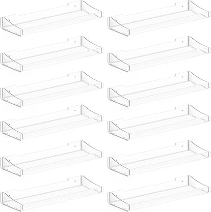 Acrylic Shelves for Bathroom, Clear Floating Shelves for Wall, Wall Organizer Suitable for Bathroom, Bedroom, and Living Room Storage for Make Up,Action Figure,Books -12 Pack