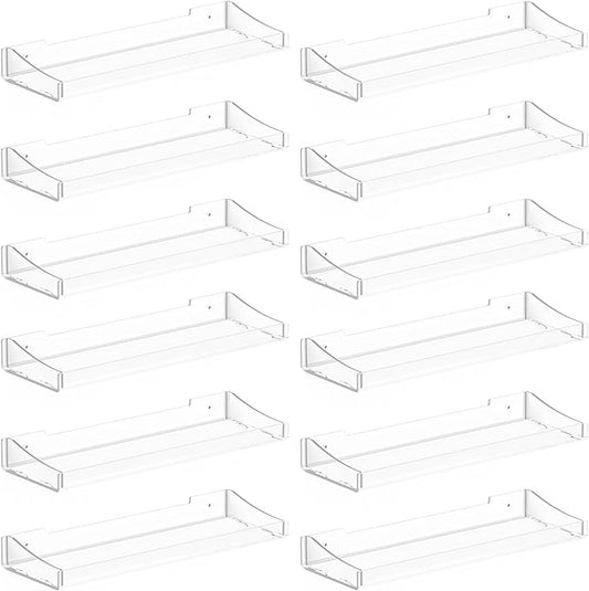 Acrylic Shelves for Bathroom, Clear Floating Shelves for Wall, Wall Organizer Suitable for Bathroom, Bedroom, and Living Room Storage for Make Up,Action Figure,Books -12 Pack