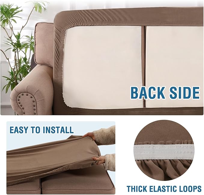H.VERSAILTEX Fleece Couch Cushion Covers Stretch Loveseat Covers for 2 Cushion Couch Loveseat Covers Comfortable and Durable Fabric (2 Seater Cushion Cover, Camel)