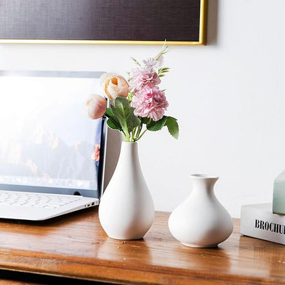 White Bud Vases, Ceramic Small Vase Set of 5, Mini Vases for Fresh and Dried Flowers, Modern Home Decor, Pottery Centerpiece Table Decorations