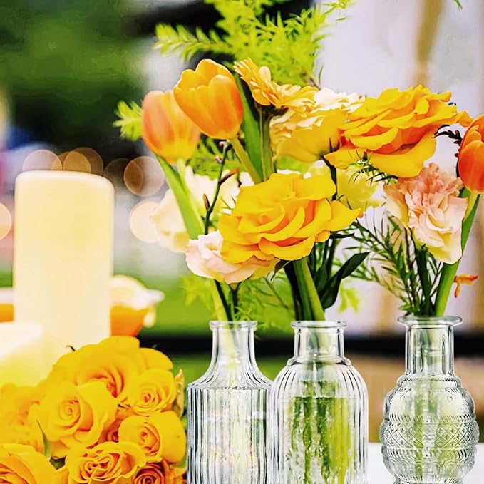 Glass Bud Vases Set of 16 - Small Clear Mini Flower Vases for Wedding Centerpieces, Bulk Vintage Table Decor, Home, Party & Floral Arrangements