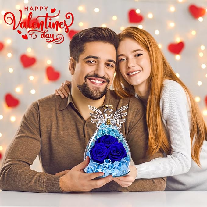Beferr Valentines Day Rose Gifts for Her Women Mom Gifts for Birthday, Fresh Flowers for Delivery Prime Forever Preserved Rose in Glass Angel Figurine, for Grandma Wife Kids Daughter