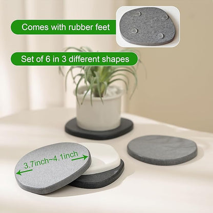 Diatomaceous Earth Coasters Set of 6 for Drinks, Moisture Water Absorbent Stone Coasters for Table Desk at Work, Water Absorbing Instant Drying Diatomite, Modern Grey and White