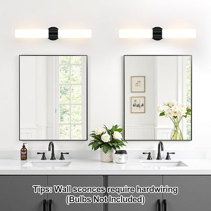 Wall Sconces Set of Two, Modern Bathroom Sconces Wall Lighting with Milky White Glass, Matte Black Sconces Wall Decor Set of 2 for Bathroom Mirror Bedroom Living Room Hallway
