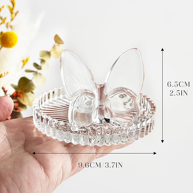 H&D HYALINE & DORA 4 Inch Butterfly Ring Holder Dish Butterfly Gifts for Women Glass Rings Tray Wedding Ring Holder Engagement Gifts