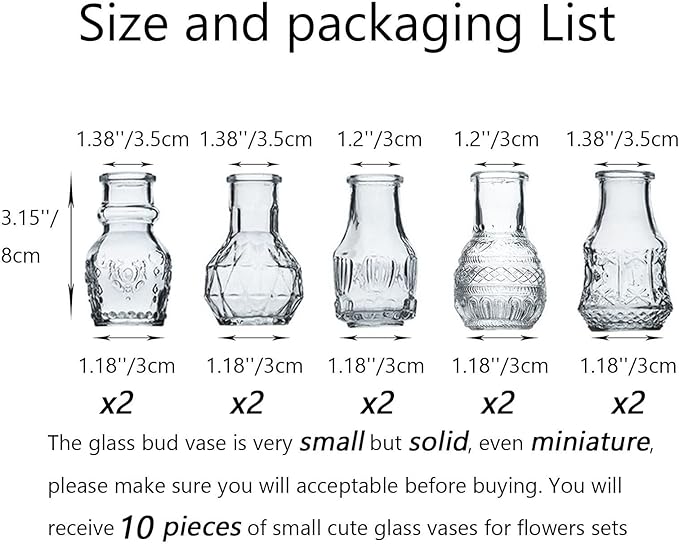 Glass Bud Vase Clear - Mini Vases 10Pcs/Set Bud Vases for Flowers Cute Clear Vintage Small Glass Vases Bud vases in Bulk for Decor, Home Table Centerpieces, Dinning, Wedding