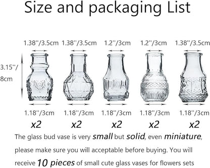 Glass Bud Vase Clear - Mini Vases 10Pcs/Set Bud Vases for Flowers Cute Clear Vintage Small Glass Vases Bud vases in Bulk for Decor, Home Table Centerpieces, Dinning, Wedding