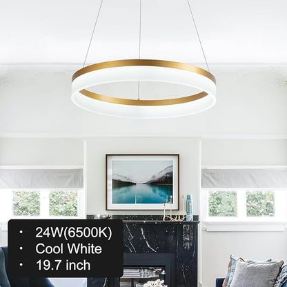 Buccleuch Modern LED Chandelier - Dimmable 19.7" Gold Round Pendant Light, Height Adjustable UL-Certified Ceiling Light for Dining Room, Kitchen Island, Living Room, Bedroom, Foyer