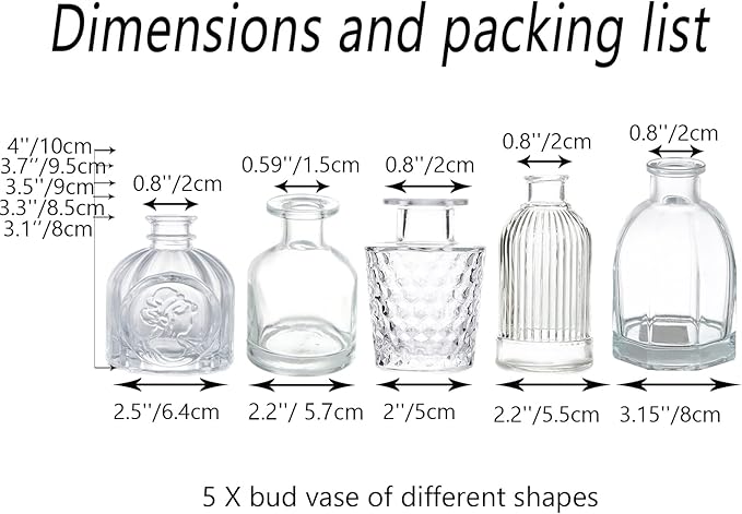 Bud Vases in Bulk - Small Glass Vase Set of 5 Different Shape Vintage, Mini Vases Clear Small Vases for Flowers, Glass Bud Vase Glass Flower Clear Vases for Centerpiece Bulk, Wedding Table