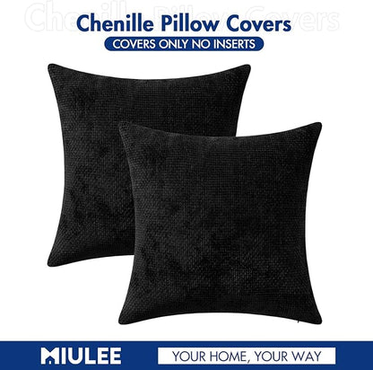 MIULEE Pack of 2 Couch Throw Pillow Covers 20x20 Inch Black Modern Boho Accent Decorative Pillow Covers Soft Chenille Farmhouse Cushion Covers for Home Decor Bed Sofa Living Room