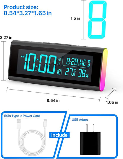 MASHI Alarm Clocks for Bedrooms, 8.54" LED Digital Clock with 9 Color Changing Night Light, Adjustable Brightness, DST,Heavy Sleepers,Temperature for Living Room, Ideal Gift for Kids,Teens,Seniors