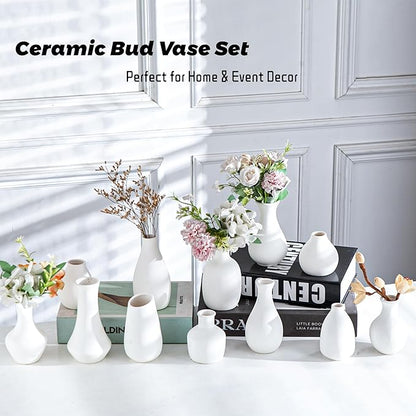 White Bud Vases Set of 12, Small Ceramic Vase in Bulk, Mini Pottery Vases for Pampas Grass Clay Vase for Wedding Table Centerpieces Decoration Modern Boho Rustic Home Decor DIY Gift