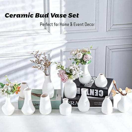White Bud Vases Set of 12, Small Ceramic Vase in Bulk, Mini Pottery Vases for Pampas Grass Clay Vase for Wedding Table Centerpieces Decoration Modern Boho Rustic Home Decor DIY Gift