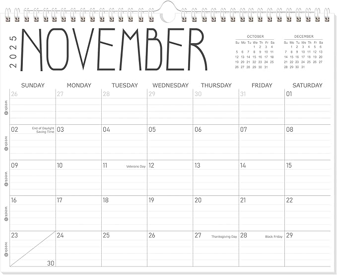 GuassLee 2025 Wall Calendar - 12 Monthly Calendar from September 2025 to August 2026, 14" x 11" 2025-2026 Hanging Calendar with Spiral Binding Week Numbers for School Home Office Planning & Organizing