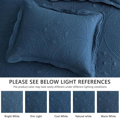 Bedspread - Full Size Bedding Cover - Modern & Contemporary Coverlet Set, Real Stitching, Reversible, Lightweight, 5 Piece, Navy