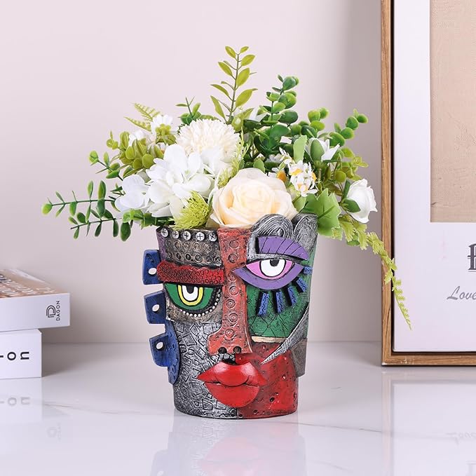 Picasso Brutalist Abstract Beauty Face Flower Pot,Decorative Colorful Head Planter for Patio,Funky Plant Pots,Unique Large Flower Vase for Indoor Plants,Funny Flower Vases Pots