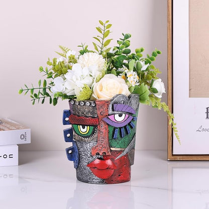 Picasso Brutalist Abstract Beauty Face Flower Pot,Decorative Colorful Head Planter for Patio,Funky Plant Pots,Unique Large Flower Vase for Indoor Plants,Funny Flower Vases Pots