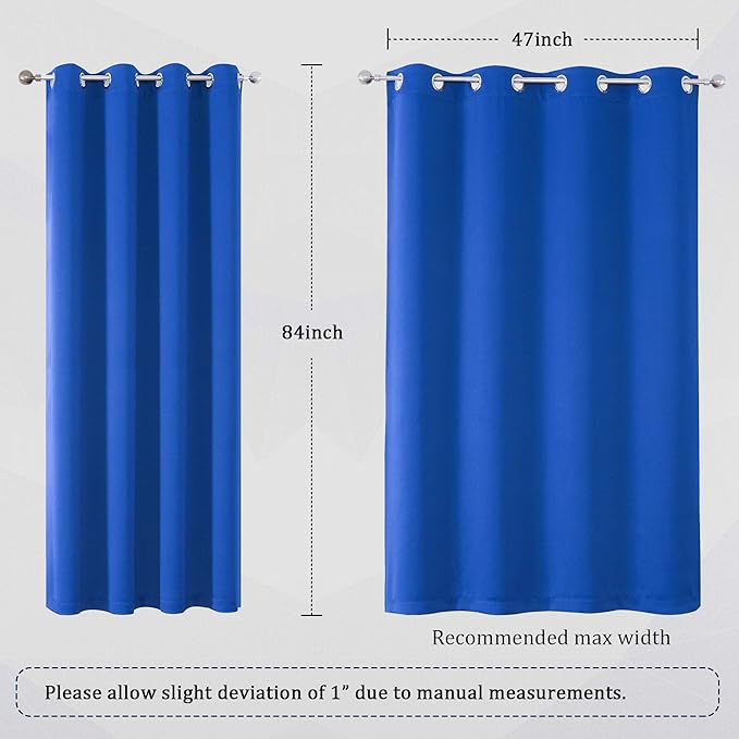 DUALIFE Royal Blue Blackout Curtains 84 inch Length Solid Energy Efficient Room Darkening Bedroom Curtains Thermal Insulated Grommet Top 52 x 84 Inch