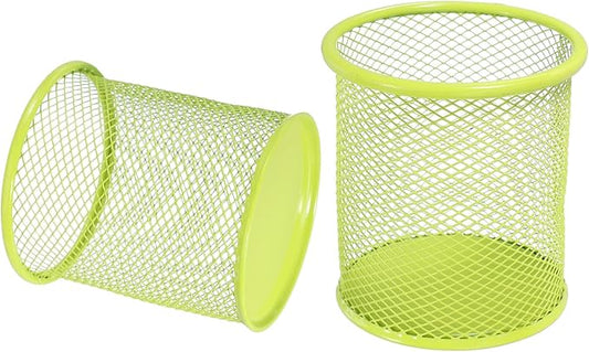 uxcell 2Pcs Mesh Pencil Holder, Metal Pen Cup Desk Organizer Makeup Brush Cup Holder for Home, Office, Classroom(Green)