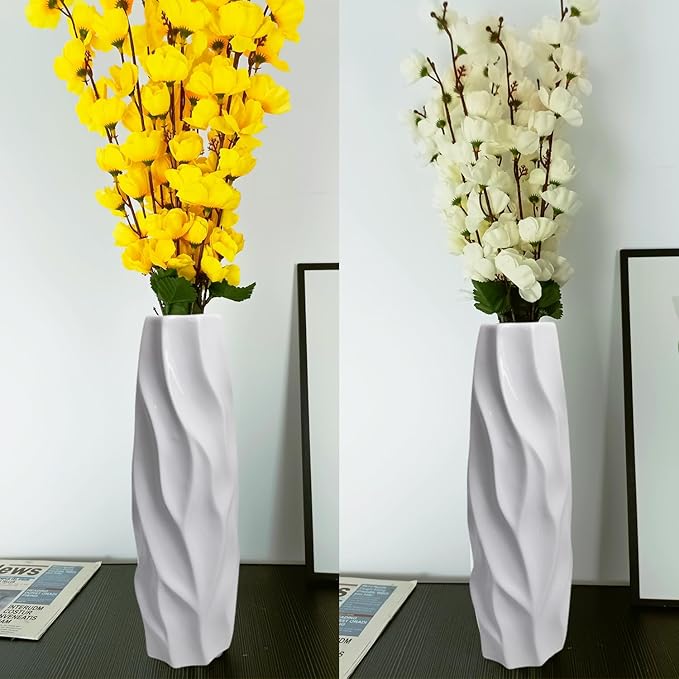12Inch Tall Ceramic White Flower Vase,Home Decor White Vases for Pampas Grass,Modern Textured Vases for Table Centerpieces,Living Room Decorations,Shelf,Farmhouse Small Ceramic Vase