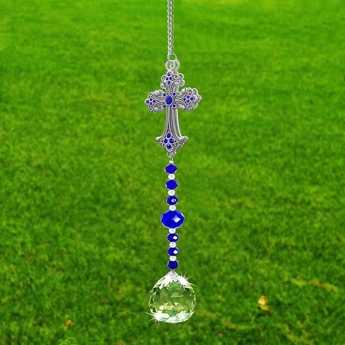 Hanging Sun Catchers Outdoor Indoor Window with Crystals,Crystal Prism Suncatcher for Window Garden,Crystal Sun Catcher Rainbow Maker Ornament (Cross-Shaped)
