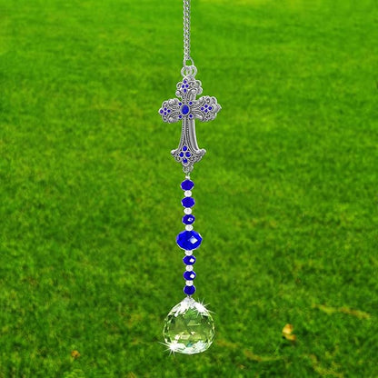 Hanging Sun Catchers Outdoor Indoor Window with Crystals,Crystal Prism Suncatcher for Window Garden,Crystal Sun Catcher Rainbow Maker Ornament (Cross-Shaped)