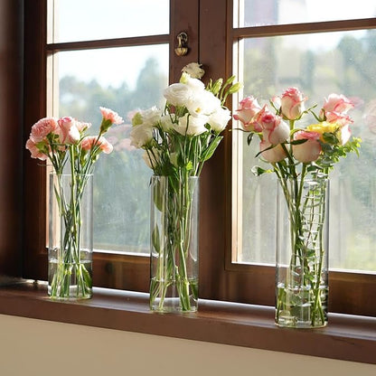7pcs Glass Cylinder Vases for Centerpieces - 10 Inch Tall Glass Vases for Flowers, Hurricane Candle Holders Floating Candle Vase for Table Centerpiece Formal Dinners Home Decor