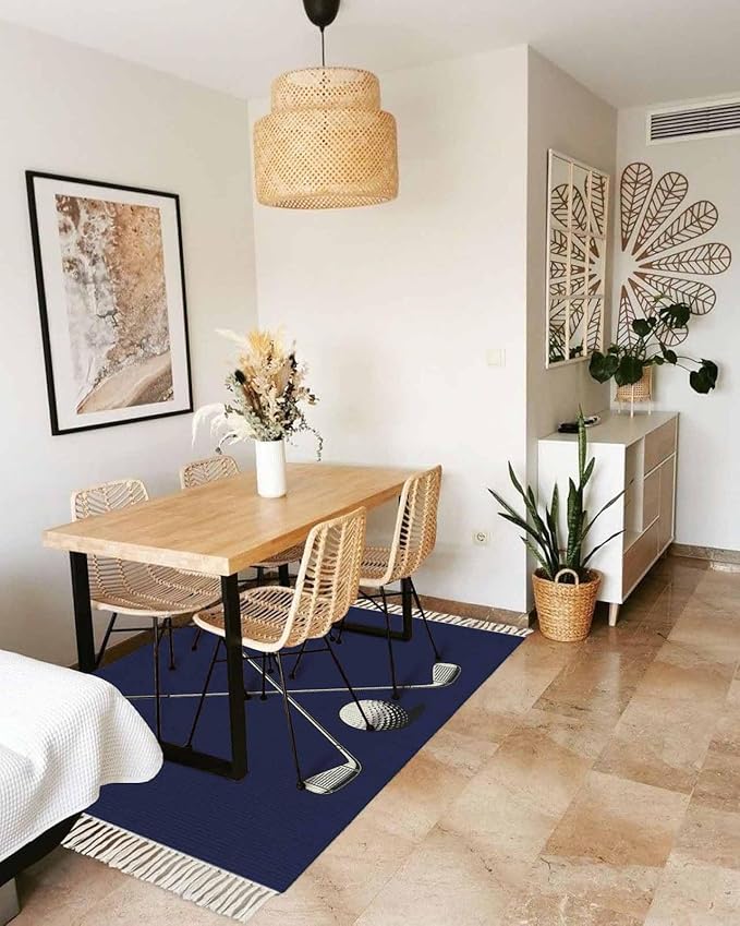 Navy Blue Entryway Rug 2X3 Ft Bathroom Mat, Washable Woven Sports Golf Ball Throw Carpet with Tassel, Non-Shedding Modern Minimalist Art Indoor Outdoor Kitchen Doormats