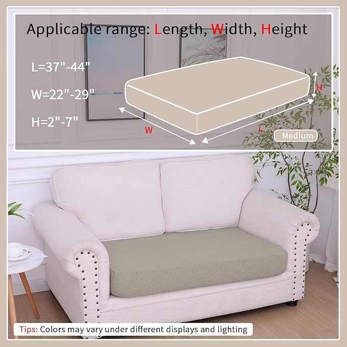 hyha Waterproof Couch Cushion Covers, Waterproof Sectional Couch Covers for 2 Cushion Sofa for Pets, Stretch Sofa Slipcover Washable with Elastic Bottom(Medium, Taupe)