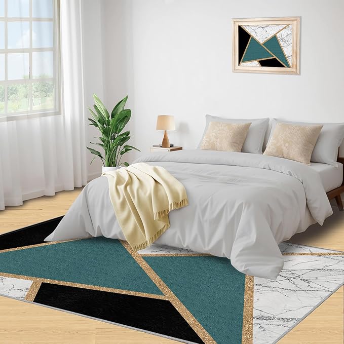 Geometric Marble Rugs for Living Room Abstract Marble Area Rug Light Luxury Geometric Patchwork Carpet Mid-Century Simple Rug for Hardwood Floors Office 3x4ft