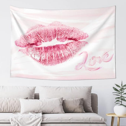 Smacget Pink Lips Tapestry for Teen Girl Women Bedroom Sexy Kissing Lover Lipstick Marks Tapestry Coquette Valentine Red Lips Decor Aesthetic Art Wall Hanging for Living Room Dorm 80" x 60"